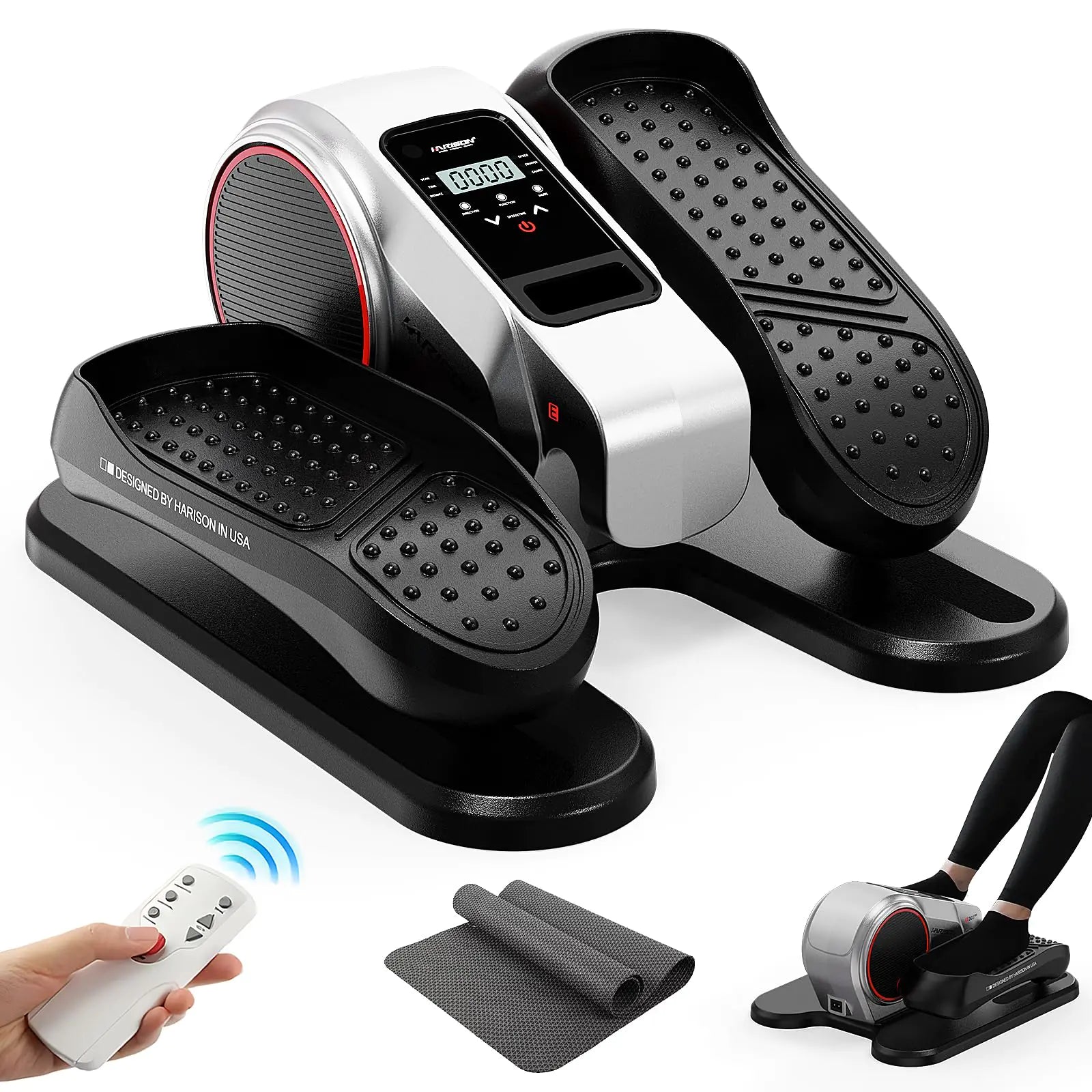 HARISON Under Desk Elliptical Machine with Multi-Functional LCD Display Ellipse Leg Exerciser for Seniors with 12-Level Adjustable Speed and Floor Mat (HR-305)