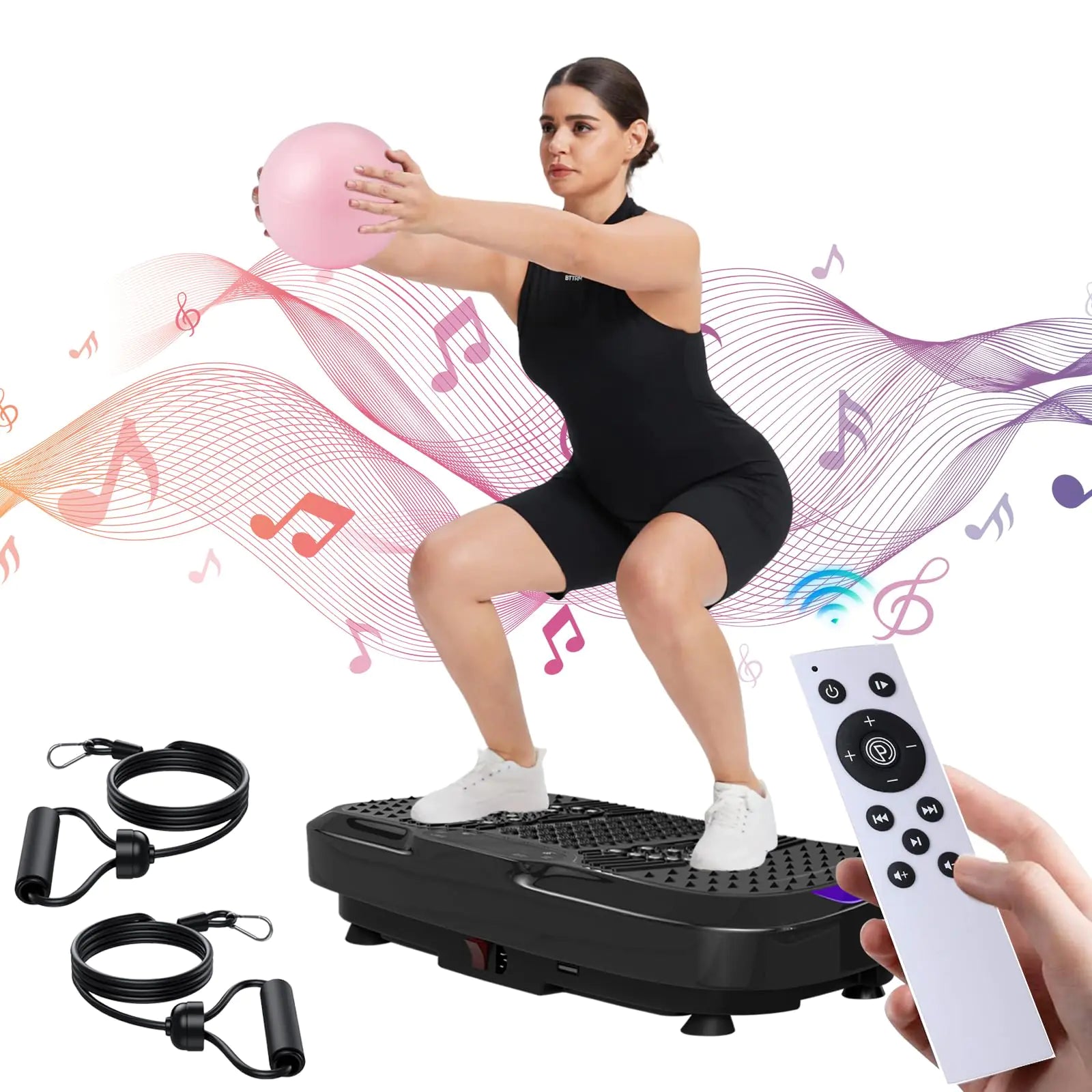 Vibration Plate Exercise Machine Vibration Plate for Lymphatic Drainage Whole Body Workout Vibration Plate 440Lbs Capacity Home Gym Fitness Exercise Equipment w/Pilates Ball Built-in Music(Black)