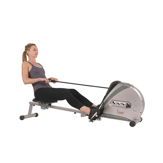 Sunny Health & Fitness Rowing Machine Rower Ergometer with Digital Monitor Inclined Slide Rail 220 LB Max Weight and Foldable - SF-RW5606